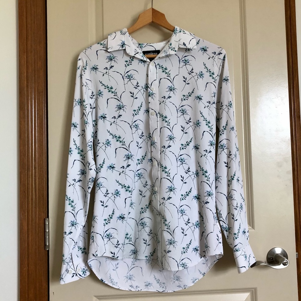 Express floral men’s slim button down dress shirt size S/P